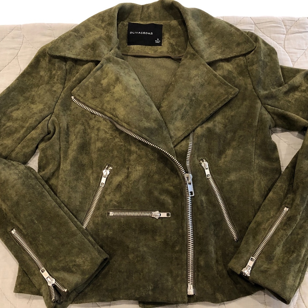 Olivaceous Olive Green Suede Moto Jacket (M)